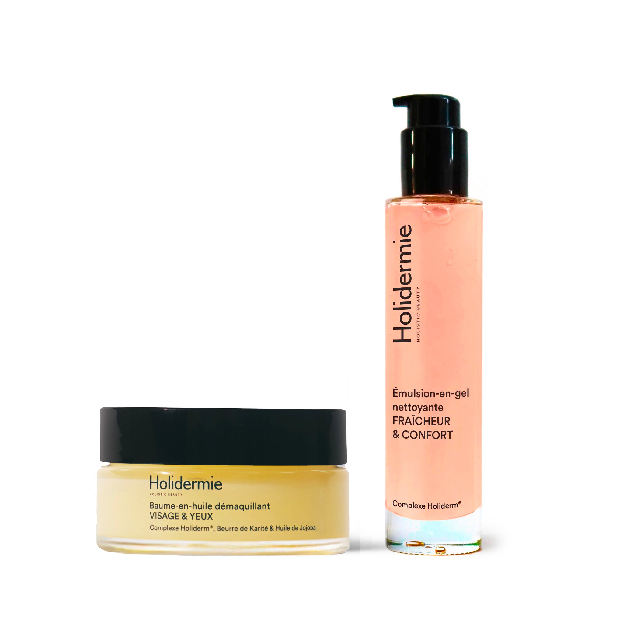 Double Nettoyage Essentiel Holidermie avec baume démaquillant et émulsion nettoyante visage