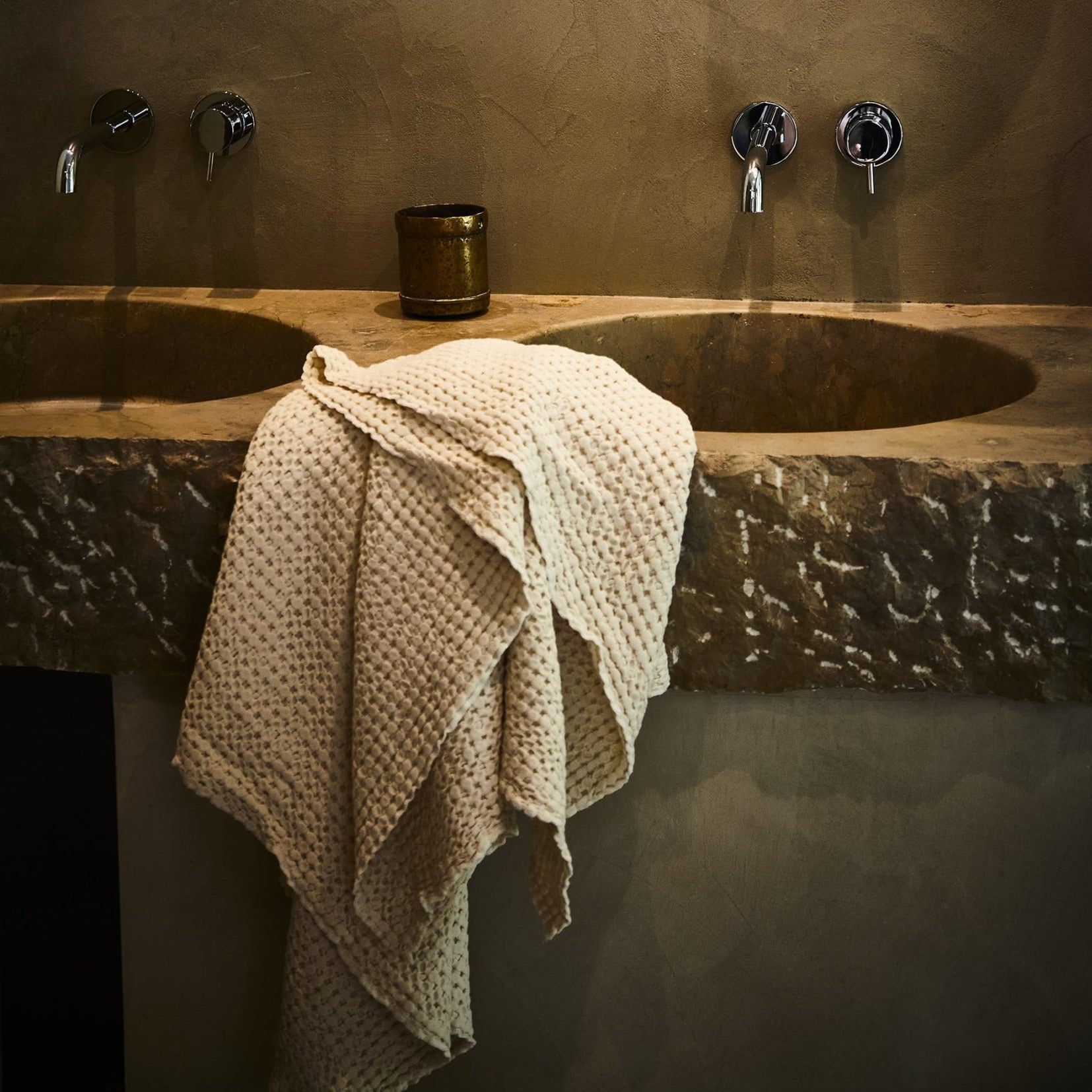 Drap de bain et serviette nid d'abeille coton