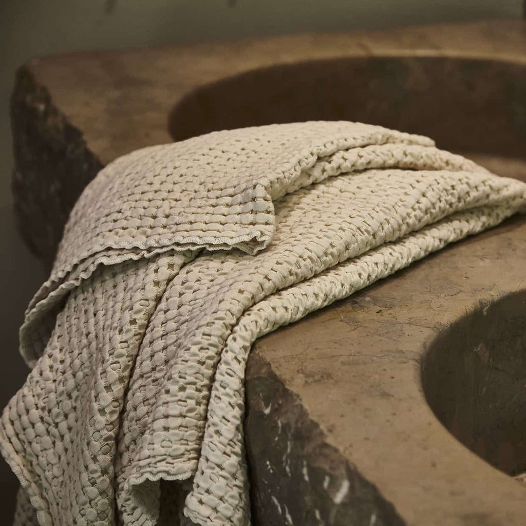 Drap de bain et serviette nid d'abeille coton