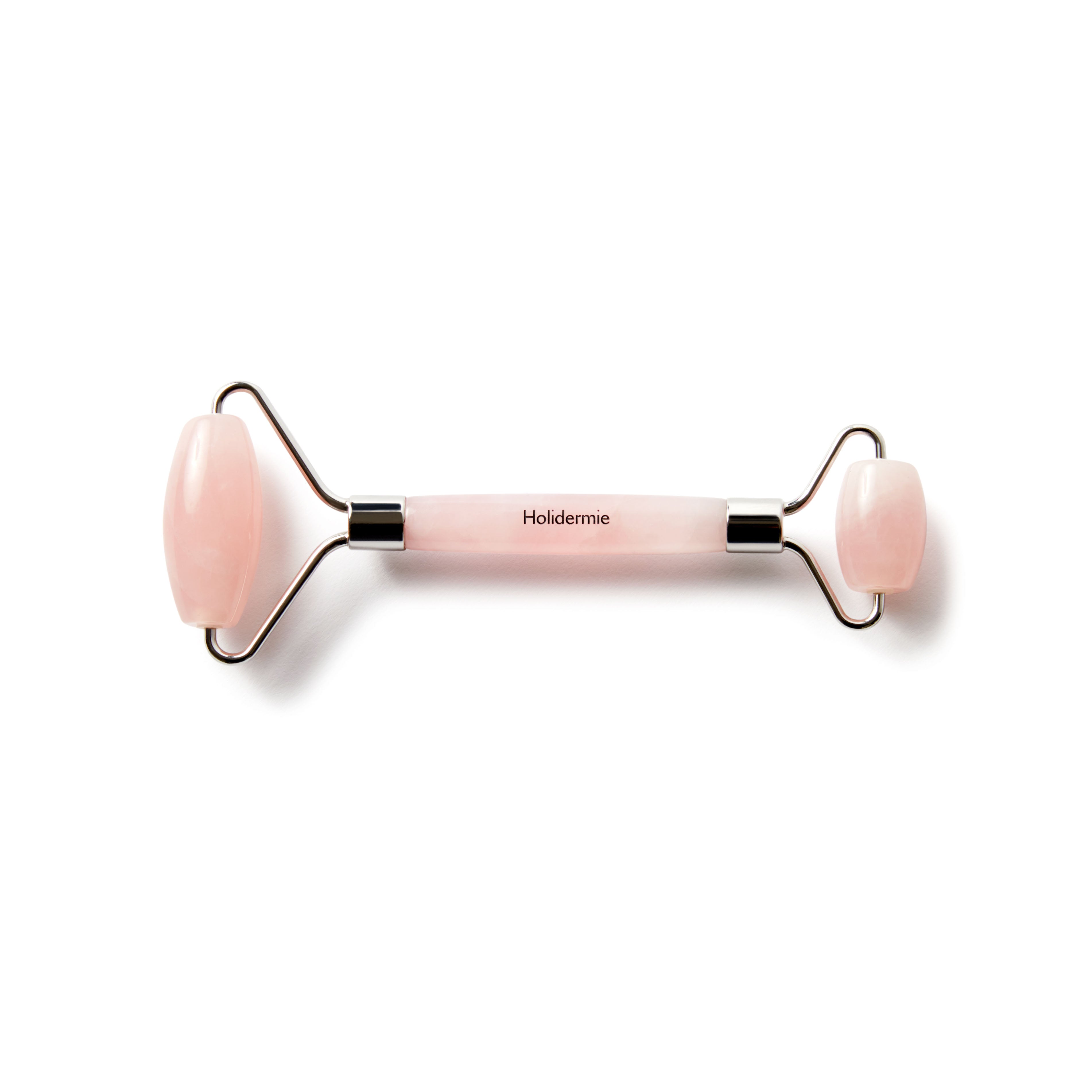 DuoRoller visage en quartz rose pour massage du visage, drainage lymphatique et éclat naturel de la peau