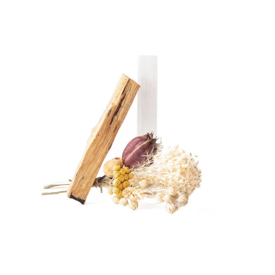 Palo Santo sélénite et fleures séchées Sentara
