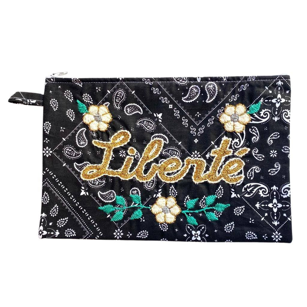 Pochette brodée bandana noire