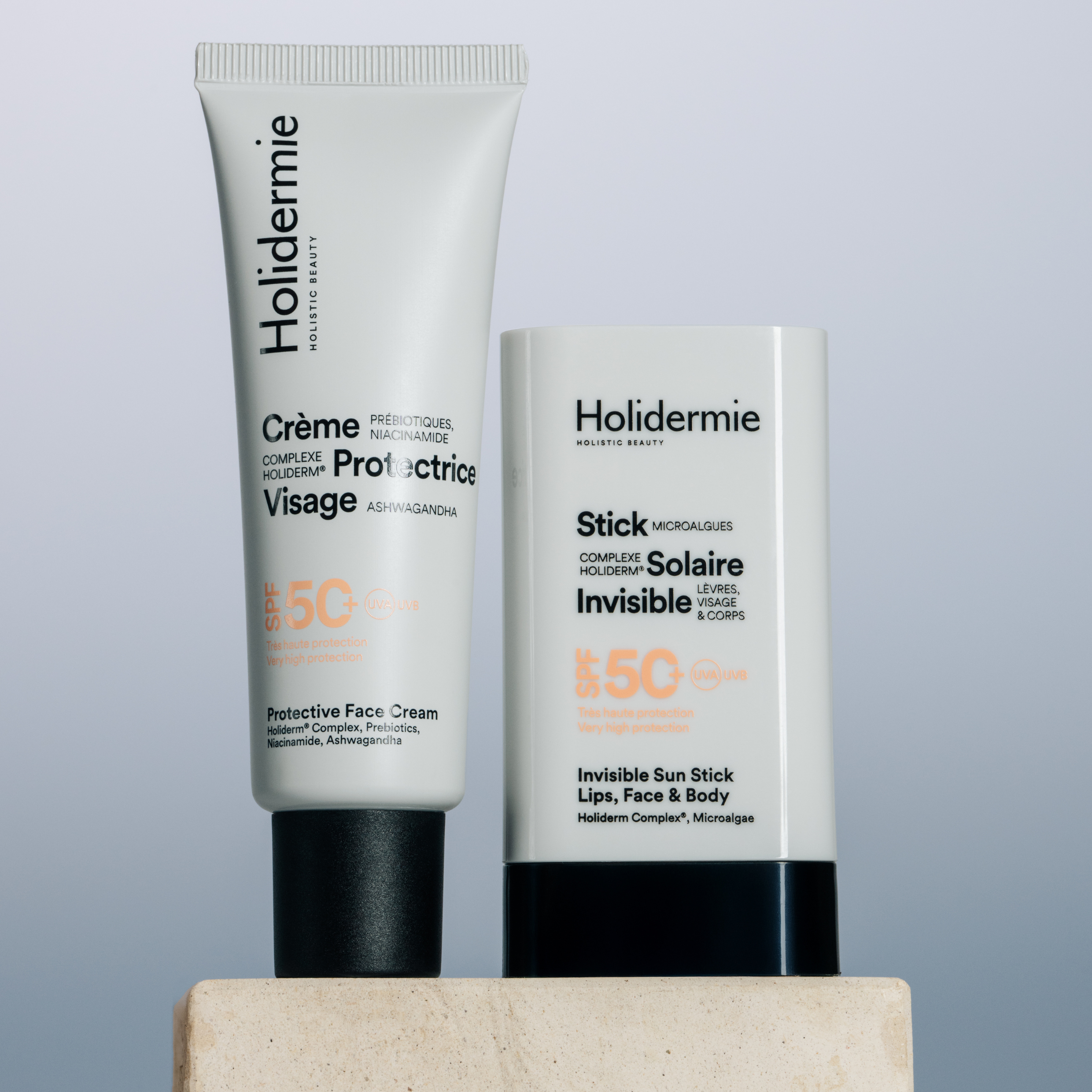 Protection solaire SPF50+ anti-photovieillissement au Complexe Holiderm®