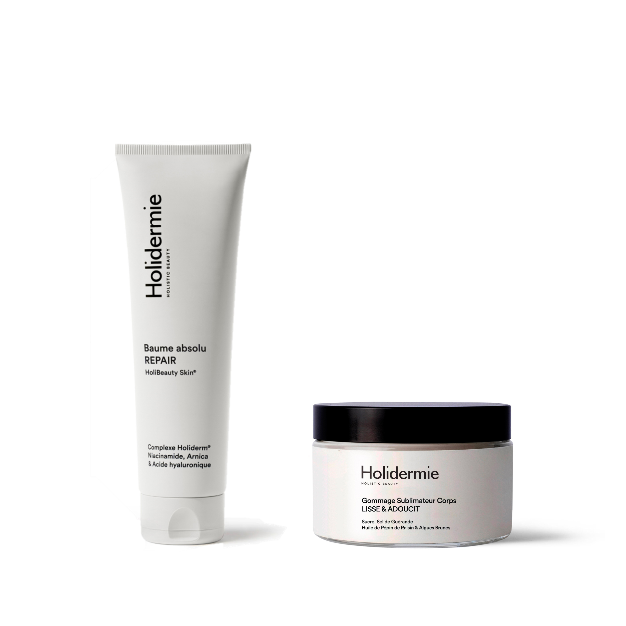Duo Anti-Peau de Croco Holidermie avec gommage corps exfoliant au sel de Guérande et baume apaisant visage et corps