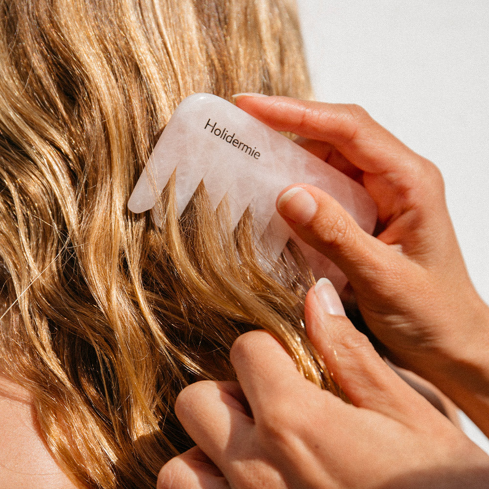 Peigne Cuir Chevelu en Quartz Rose